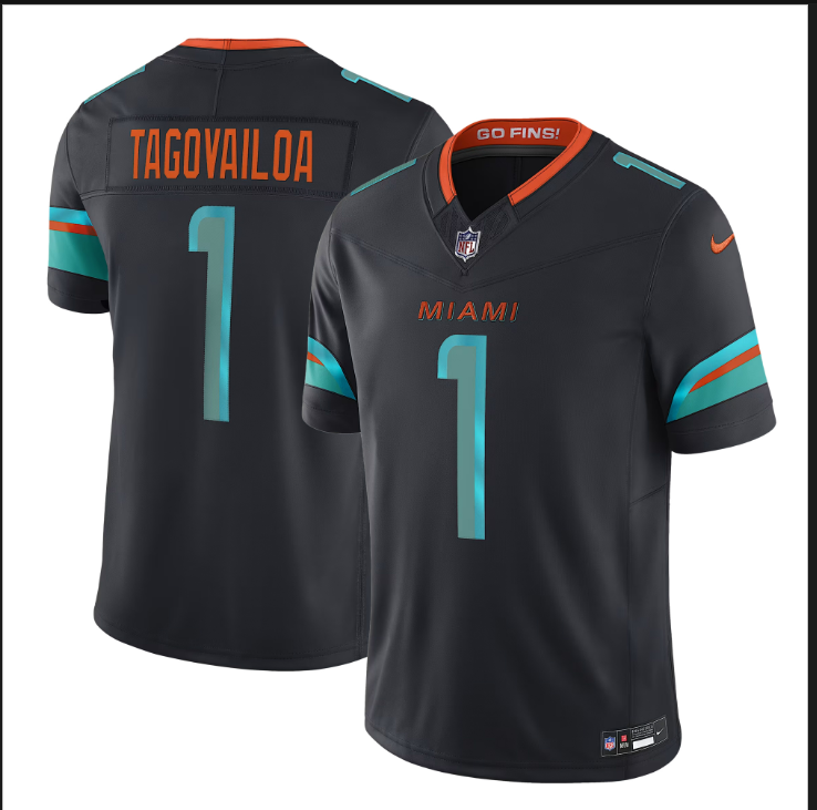 Men 2025 Miami Dolphins #1 Tagovailoa black Nike NFL jersey->green bay packers->NFL Jersey